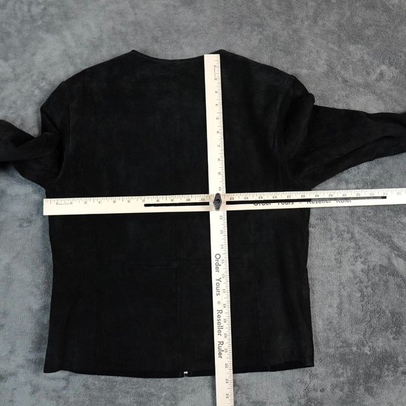 Raffaelo Women's Suede Leather Jacket Size XL Black Silver Zipper‎ Stylish READ - Picture 9 of 9